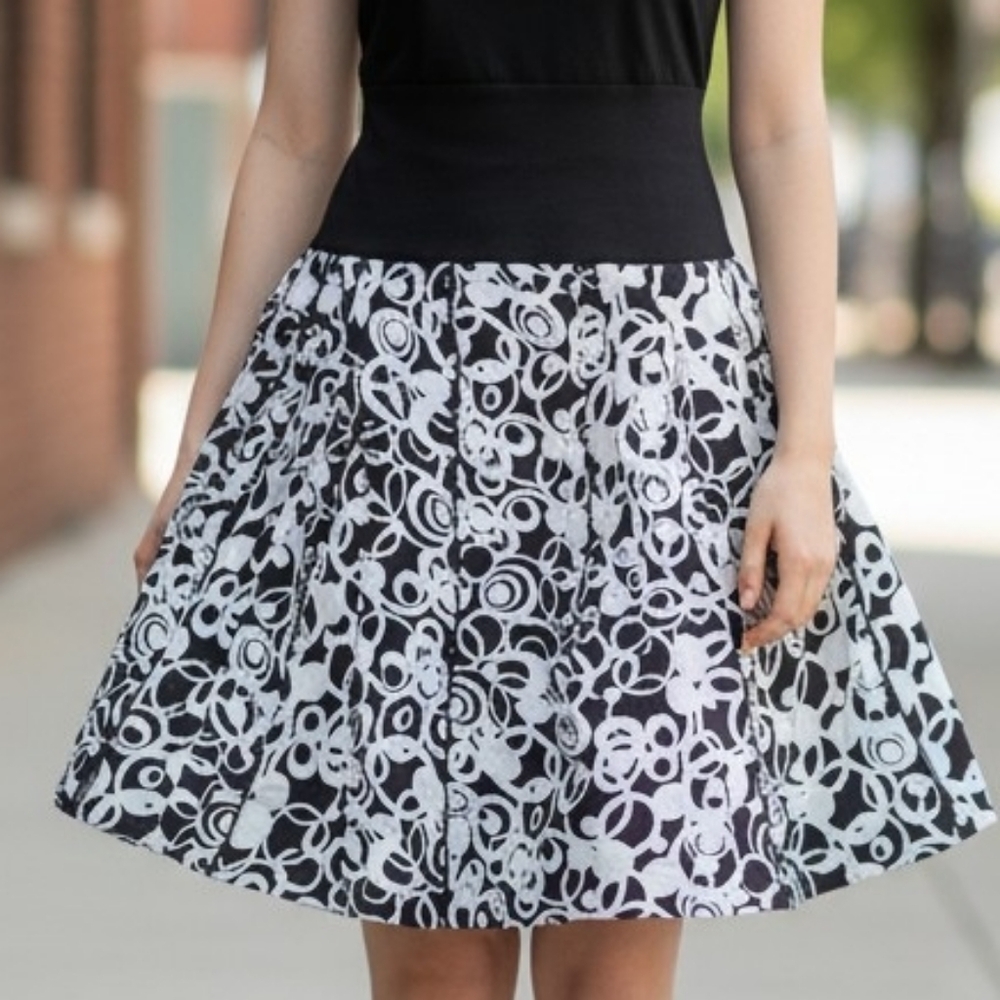 Kenar Black & White Linen Blend Lined Skirt 4044